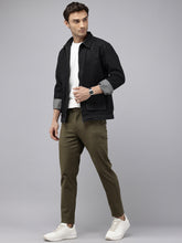 Men's Olive Cotton Caribbean Slim Fit Solid 5 Pocket Cross Pocket Trouser
